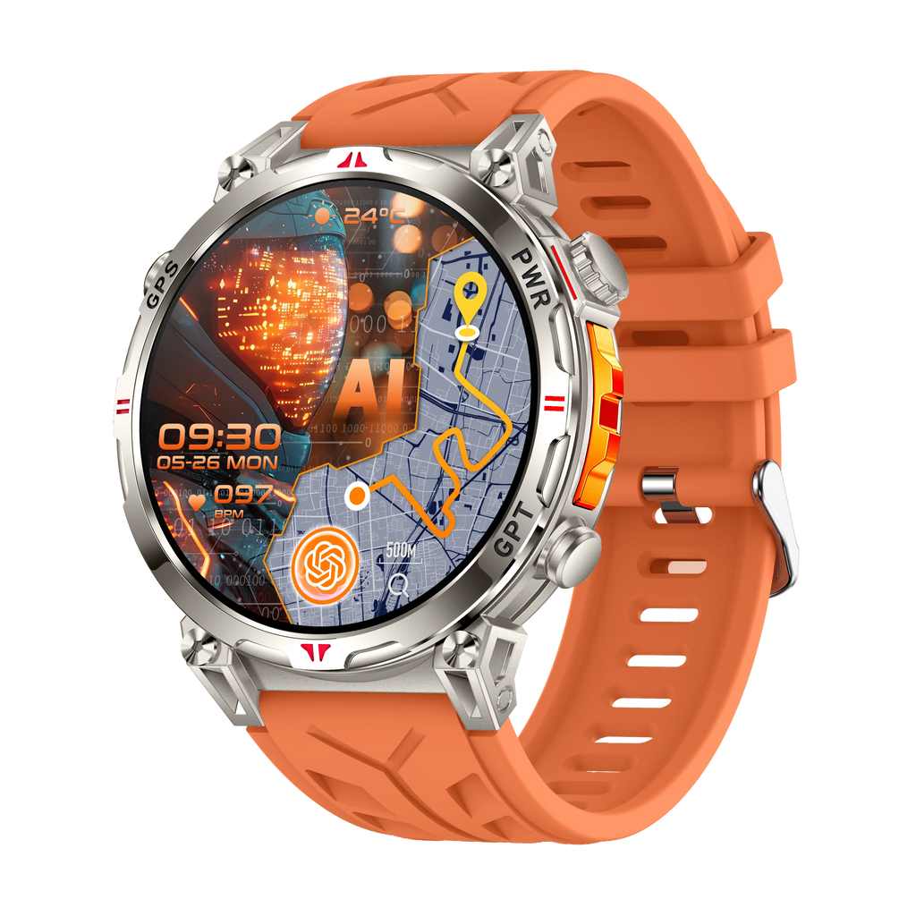 GPS Chatgpt Outdoor Sport Compass Smart Watch 1.53" Amoled round Screen Bt Call Dafit 650Mah 3ATM Waterproof KC93 Smartwatch