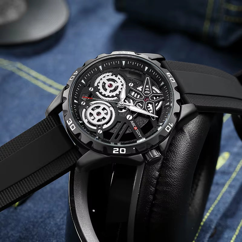 AOCASDIY Fashion Watch for Men Chronograph Waterproof Hollow Silicone Watches Men Clock with Luminous Hands Relogio Masculino