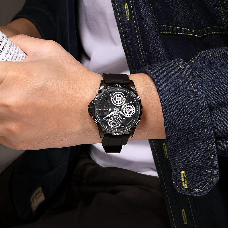 AOCASDIY Fashion Watch for Men Chronograph Waterproof Hollow Silicone Watches Men Clock with Luminous Hands Relogio Masculino