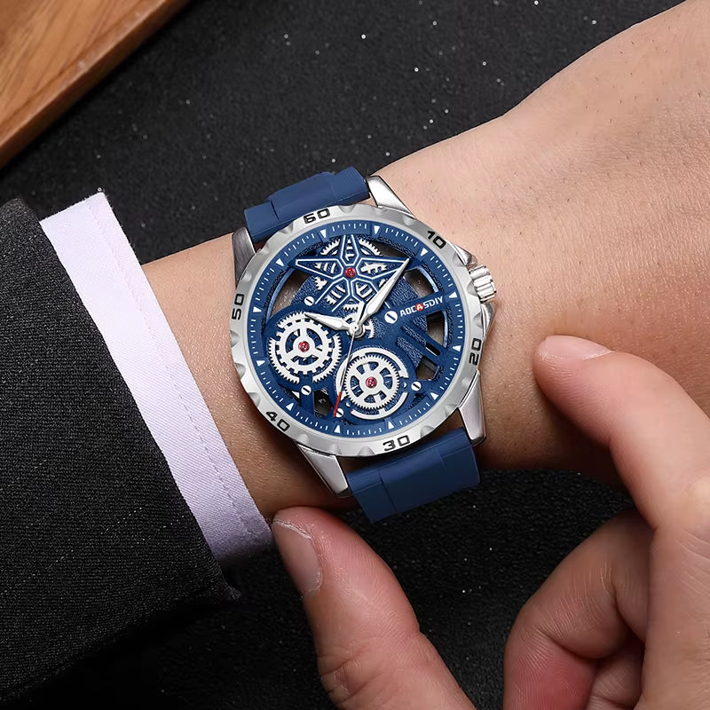 AOCASDIY Fashion Watch for Men Chronograph Waterproof Hollow Silicone Watches Men Clock with Luminous Hands Relogio Masculino