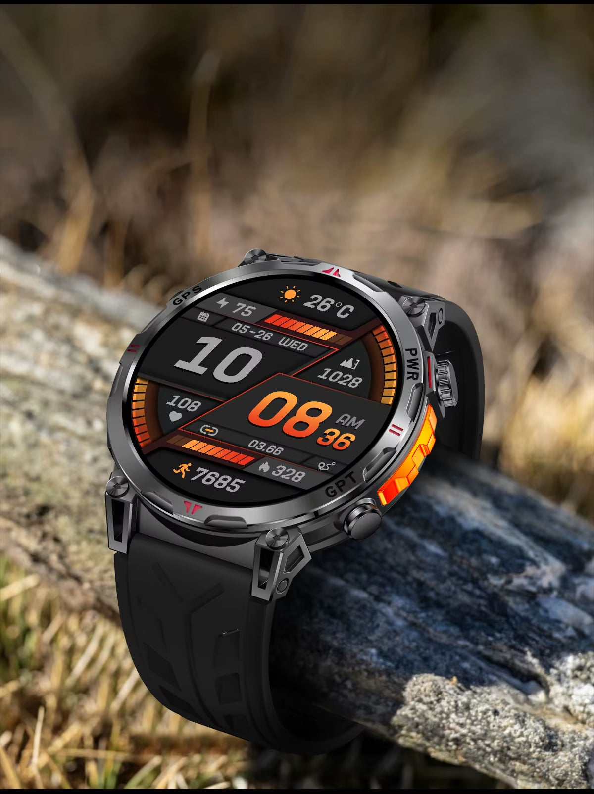 GPS Chatgpt Outdoor Sport Compass Smart Watch 1.53" Amoled round Screen Bt Call Dafit 650Mah 3ATM Waterproof KC93 Smartwatch